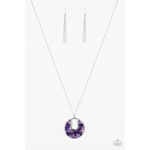 Paparazzi Setting The Fashion Purple Acrylic Silver Marble Necklace Earrings